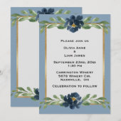Dusty Blue Floral Elegant Floral Gold Wedding Kaart (Voorkant / Achterkant)