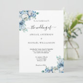Dusty Blue Floral Elegant Formal Script Wedding Kaart (Staand voorkant)