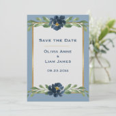 Dusty Blue Floral Elegant Gold Wedding Save The Date
