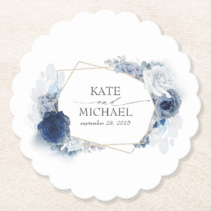 Dusty Blue Floral Elegant Kartonnen Onderzetters