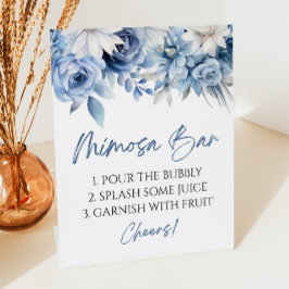 Dusty Blue Floral Elegant Modern Mimosa Bar Reclamebord Met Voetstuk
