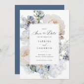 Dusty Blue Floral Elegant Rozen Wedding Kaart (Voorkant / Achterkant)