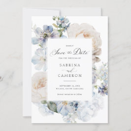 Dusty Blue Floral Elegant Rozen Wedding Kaart