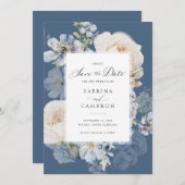 Dusty Blue Floral Elegant Rozen Wedding Kaart (Voorkant / Achterkant)