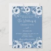Dusty blue floral elegant script bruiloft kaart (Voorkant)