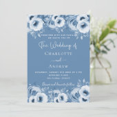 Dusty blue floral elegant script bruiloft kaart (Staand voorkant)