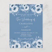Dusty blue floral elegant script bruiloft uitnodiging briefkaart (Voorkant)