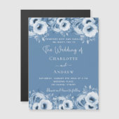 Dusty blue floral elegant script luxe bruiloft magnetische uitnodiging (Voorkant / Achterkant)