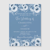 Dusty blue floral elegant script luxe bruiloft magnetische uitnodiging (Voorkant)