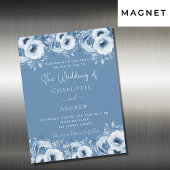 Dusty blue floral elegant script luxe bruiloft magnetische uitnodiging