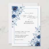 Dusty Blue Floral Elegant Spring Garden Wedding Kaart (Voorkant)