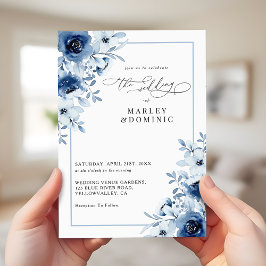 Dusty Blue Floral Elegant Spring Garden Wedding Kaart