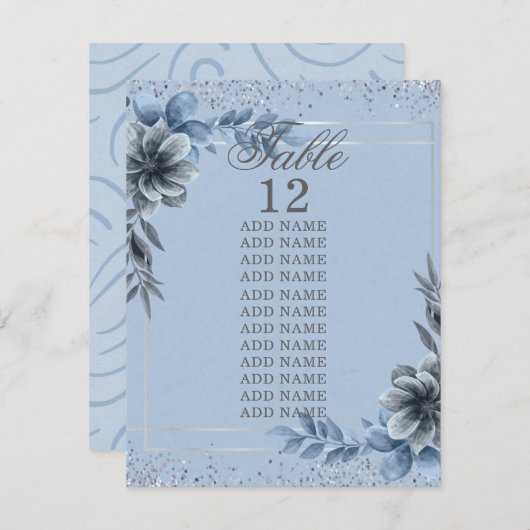Dusty Blue Floral Elegant Table Number Kaarten (Voorkant / Achterkant)