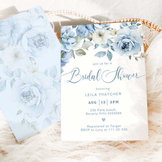 Dusty Blue Floral Elegant Vrijgezellenfeest Kaart