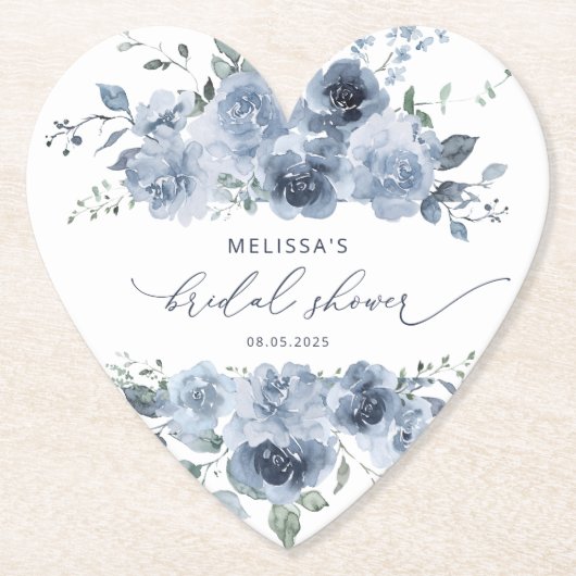 Dusty Blue Floral Elegant Vrijgezellenfeest Kartonnen Onderzetters (Voorkant)