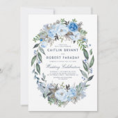 Dusty Blue Floral Elegant Waterverf Wedding Kaart (Voorkant)