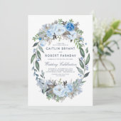Dusty Blue Floral Elegant Waterverf Wedding Kaart (Staand voorkant)