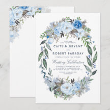 Dusty Blue Floral Elegant Waterverf Wedding