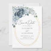 Dusty Blue Floral Elegant Waterverf Wedding Save The Date (Voorkant)