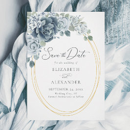 Dusty Blue Floral Elegant Waterverf Wedding Save The Date