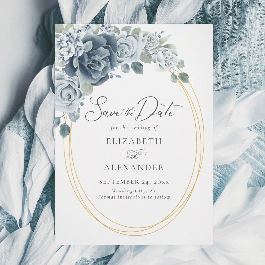 Dusty Blue Floral Elegant Waterverf Wedding Save The Date