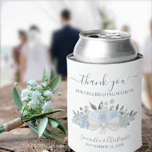 Dusty Blue Floral Elegant Wedding Bedankt Blikjeskoeler