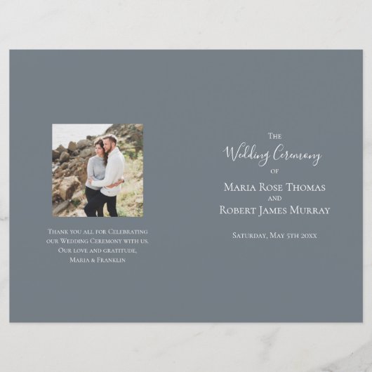 Dusty Blue Floral Elegant Wedding Ceremony Program (Voorkant)