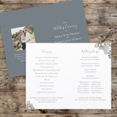Dusty Blue Floral Elegant Wedding Ceremony Program