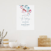Dusty Blue Floral Elegant Wedding Welcome Sign Poster (Keuken)