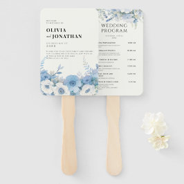 Dusty Blue Floral Elegante Trouwprogramma's Handwaaier