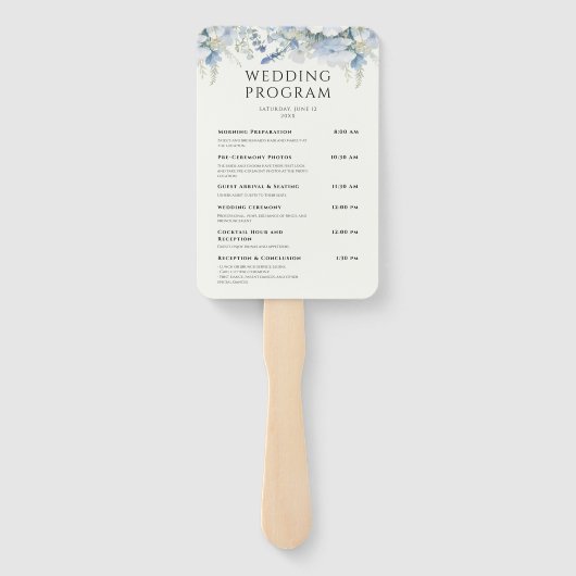 Dusty Blue Floral Elegante Trouwprogramma's Handwaaier (Achterkant)