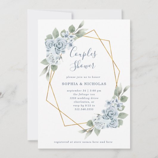 Dusty Blue Floral en Eucalyptus | Kogelschoen Kaart (Voorkant)