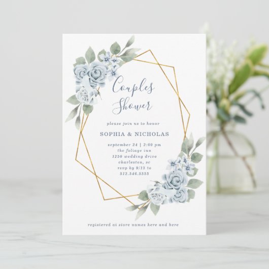 Dusty Blue Floral en Eucalyptus | Kogelschoen Kaart (Staand voorkant)