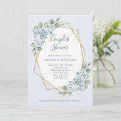 Dusty Blue Floral en Eucalyptus | Kogelschoen Kaart (Staand voorkant)
