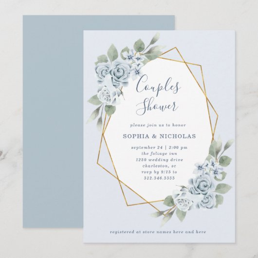 Dusty Blue Floral en Eucalyptus | Kogelschoen Kaart (Voorkant / Achterkant)