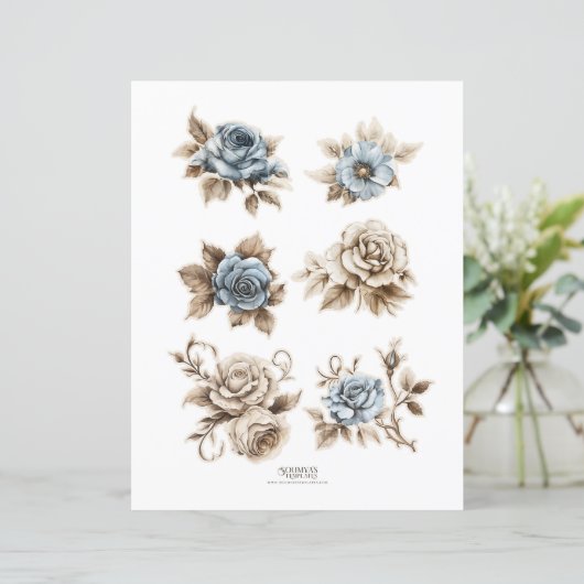  Dusty Blue Floral Ephemera Fussy Cuts (Staand voorkant)