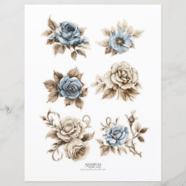  Dusty Blue Floral Ephemera Fussy Cuts