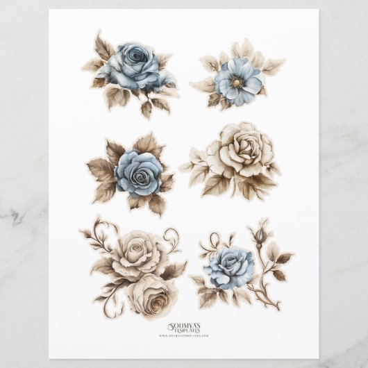  Dusty Blue Floral Ephemera Fussy Cuts (Voorkant)