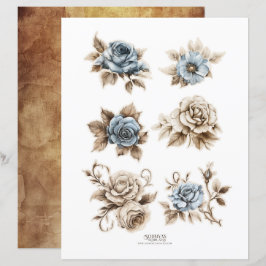 Dusty Blue Floral Ephemera Fussy Cuts