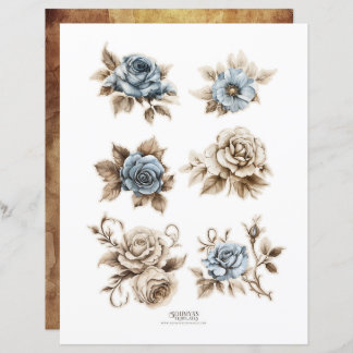  Dusty Blue Floral Ephemera Fussy Cuts