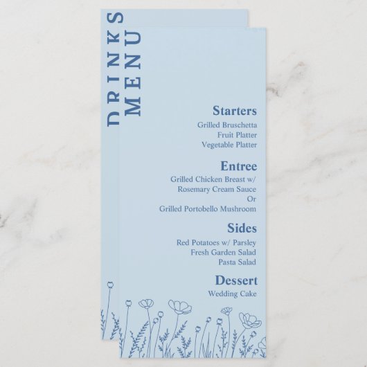 Dusty Blue Floral Eten en Drinken Menu (Voorkant / Achterkant)
