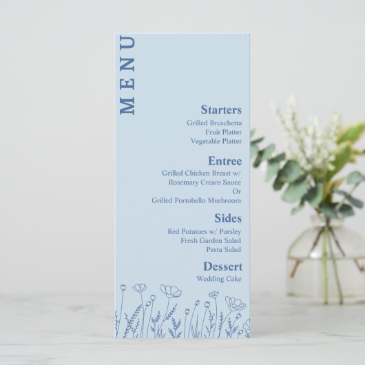 Dusty Blue Floral Eten en Drinken Menu (Staand voorkant)
