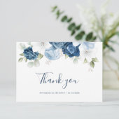 Dusty Blue Floral Eucalyptus Botanical Wedding Bedankkaart (Staand voorkant)