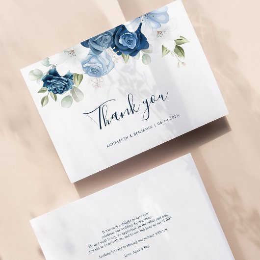 Dusty Blue Floral Eucalyptus Botanical Wedding Bedankkaart