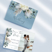 Dusty Blue Floral Eucalyptus Elegant Bruiloft Save The Date