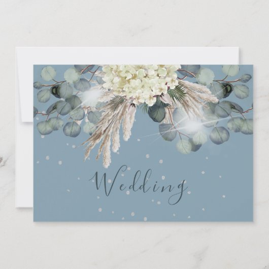 Dusty Blue Floral Eucalyptus Elegant Bruiloft Save The Date (Achterkant)