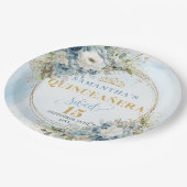 Dusty Blue Floral Eucalyptus Gold Glitter Custom  Papieren Bordje (Gekanteld)