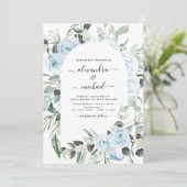 Dusty Blue Floral Eucalyptus Greenery Wedding Invi Kaart (Staand voorkant)