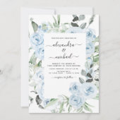 Dusty Blue Floral Eucalyptus Greenery Wedding Invi Kaart (Voorkant)