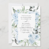 Dusty Blue Floral Eucalyptus Greenery Wedding Invi Kaart (Voorkant)